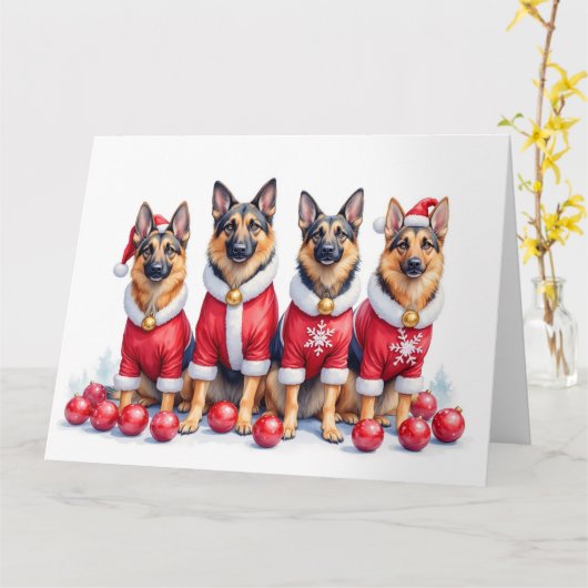 German Shepherd Christmas Dress Santa Hat Kaart (Gele Bloem)