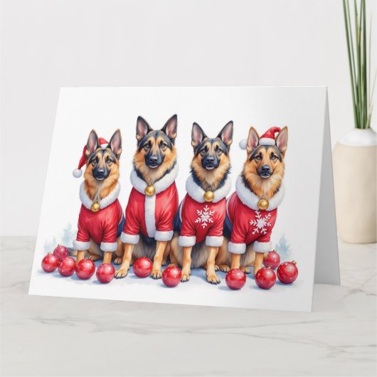German Shepherd Christmas Dress Santa Hat Kaart (Voorkant)