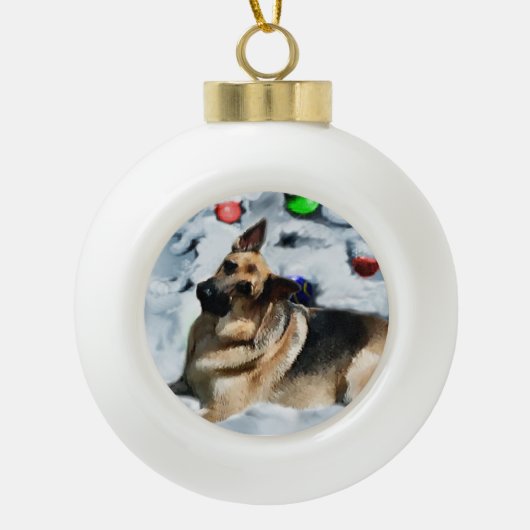 German Shepherd Christmas Keramische Bal Ornament (Voorkant)