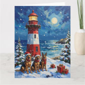 German Shepherd Christmas Lighthouse Holiday Kaart (Voorkant)