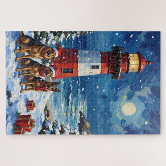 German Shepherd Christmas Lighthouse Holiday Legpuzzel (Horizontaal)