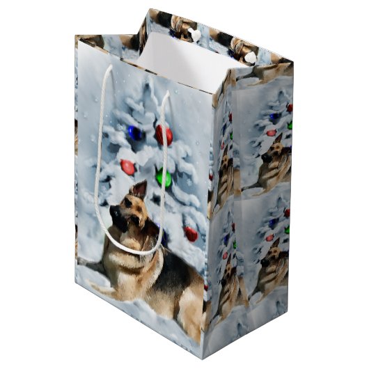 German Shepherd Christmas Medium Cadeauzakje (Voorkant Gekanteld)