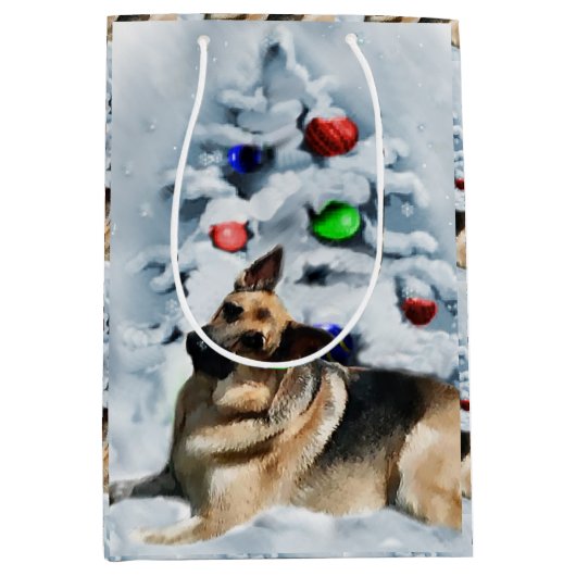 German Shepherd Christmas Medium Cadeauzakje (Voorkant)