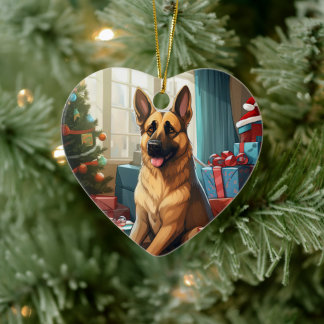German Shepherd Christmas Pet Ornament, Hondenlief Keramisch Ornament