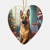 German Shepherd Christmas Pet Ornament, Hondenlief Keramisch Ornament (Links)