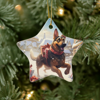 German Shepherd Christmas Pet Ornament, Hondenlief Keramisch Ornament