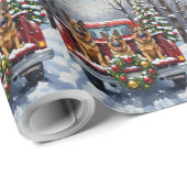 German Shepherd Christmas Red Truck Holiday Cadeaupapier (Rol Hoek)