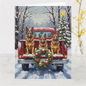 German Shepherd Christmas Red Truck Holiday Kaart (Gele Bloem)