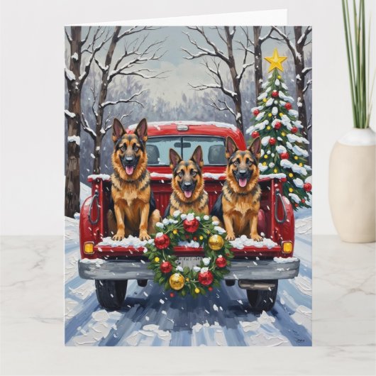 German Shepherd Christmas Red Truck Holiday Kaart (Voorkant)