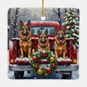 German Shepherd Christmas Red Truck Holiday Keramisch Ornament (Achterkant)