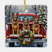 German Shepherd Christmas Red Truck Holiday Keramisch Ornament (Voorkant)