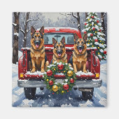 German Shepherd Christmas Red Truck Holiday Magneet (Voorkant)