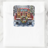 German Shepherd Christmas Red Truck Holiday Vierkante Sticker (Tas)