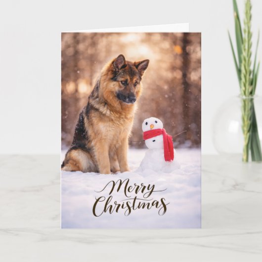 German Shepherd Christmas Snowman Feestdagen Kaart (Voorkant)