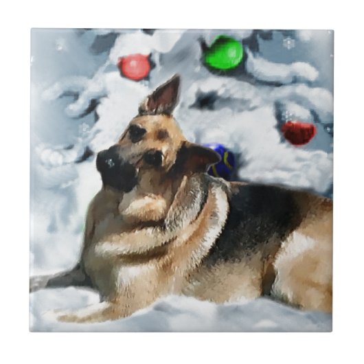 German Shepherd Christmas Tegeltje (Voorkant)