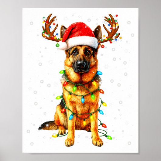 German Shepherd Christmas Tree Lights Pajama Dog L Poster (Voorkant)
