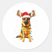 German Shepherd Christmas Tree Lights Pajama Dog L Ronde Sticker (Voorkant)