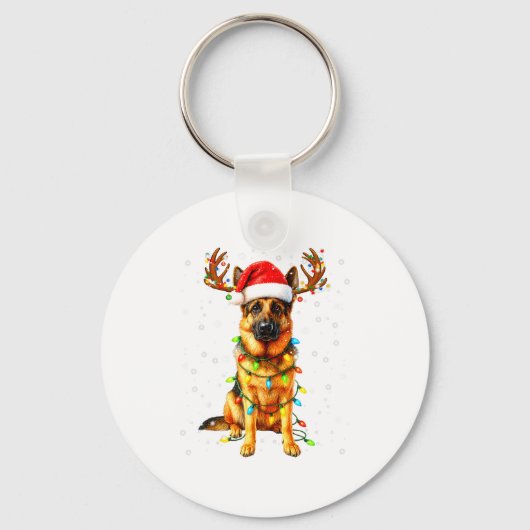 German Shepherd Christmas Tree Lights Pajama Dog L Sleutelhanger (Voorkant)