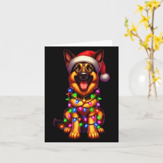 German Shepherd Christmas Tree Lights Xmas Pajama  Kaart (Gele Bloem)