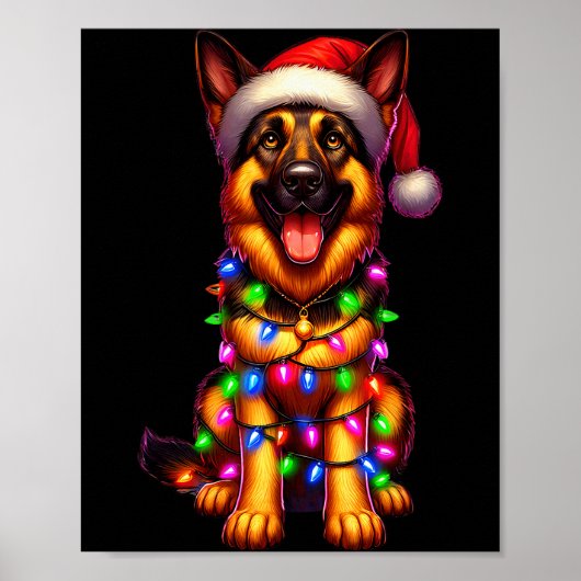 German Shepherd Christmas Tree Lights Xmas Pajama  Poster (Voorkant)