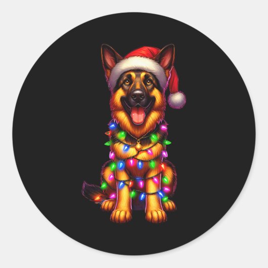 German Shepherd Christmas Tree Lights Xmas Pajama  Ronde Sticker (Voorkant)