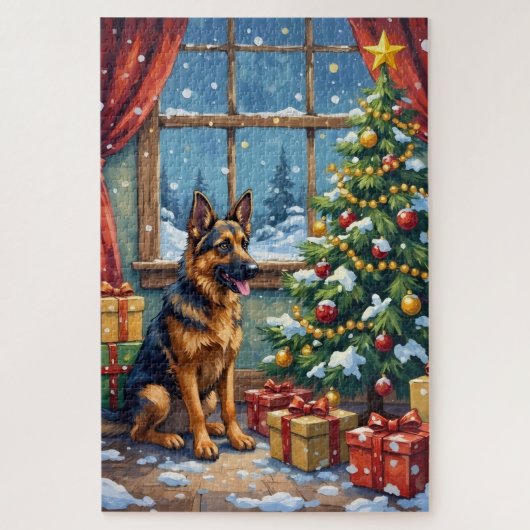German Shepherd Christmas Under The Tree Legpuzzel (Verticaal)