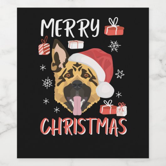 German Shepherd Christmas Wijn Etiket (Enkel label)