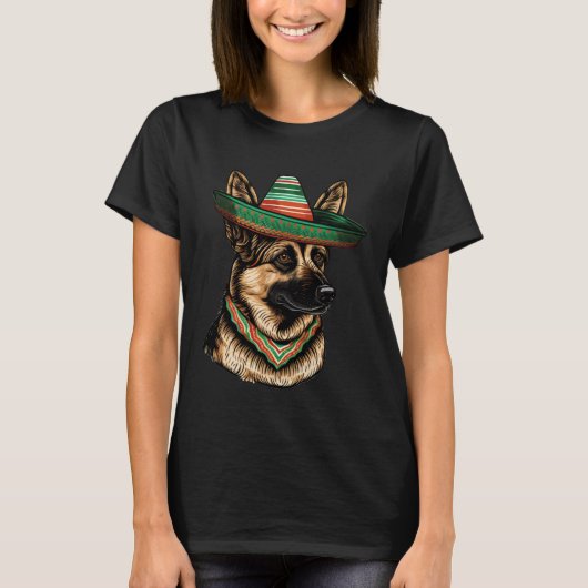 German Shepherd Cinco De Mayo Mexican Sombrero Fie T-shirt (Voorkant)