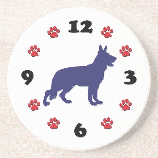 German Shepherd Clock Zandsteen Onderzetter (Voorkant)