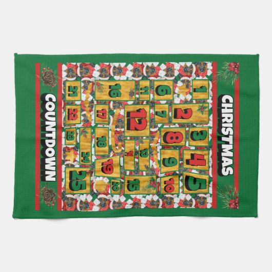 German Shepherd Counterdown Kerstmis Advent Dog Theedoek (Horizontaal)