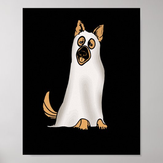 German Shepherd Cute Dog Wearing Ghost Funny Hallo Poster (Voorkant)