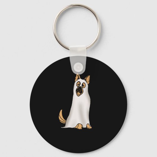 German Shepherd Cute Dog Wearing Ghost Funny Hallo Sleutelhanger (Voorkant)