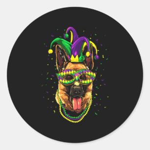 German Shepherd Cute Mardi Gras Carnival Ronde Sticker