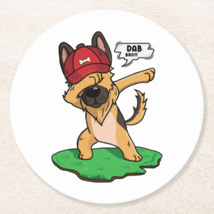 German Shepherd Dabbing Ronde Kartonnen Onderzetter