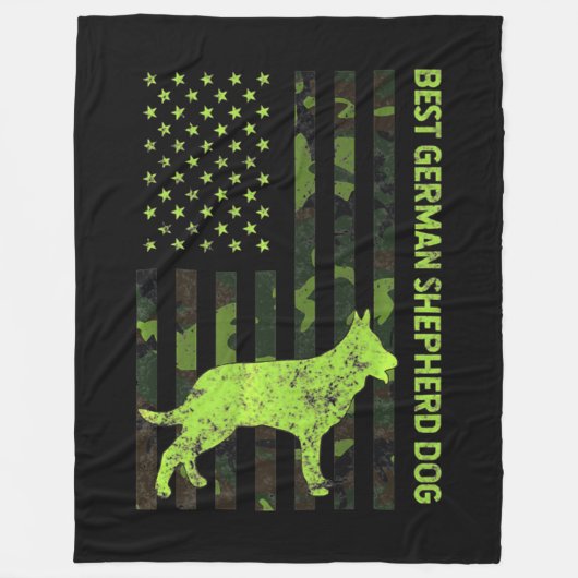 German Shepherd Distress US Flag Camouflage Fleece Deken (Voorkant)