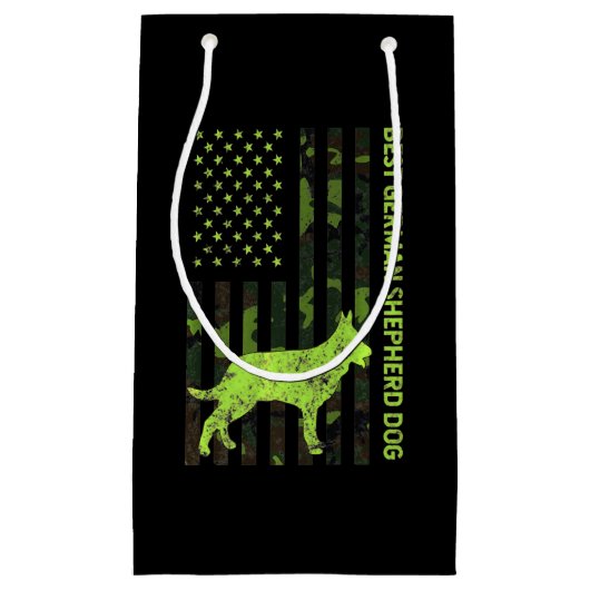 German Shepherd Distress US Flag Camouflage Klein Cadeauzakje (Voorkant)