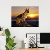 German Shepherd dog, Alsatian, at sunset Poster (Thuiskantoor)