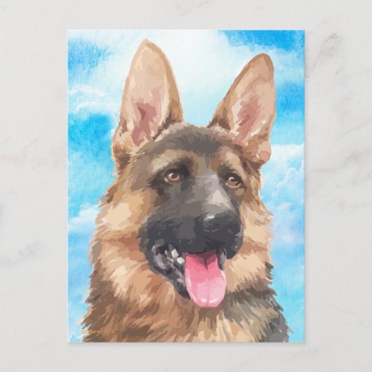 German Shepherd Dog Alsatian GSD Pet Watercolor Briefkaart (Voorkant)