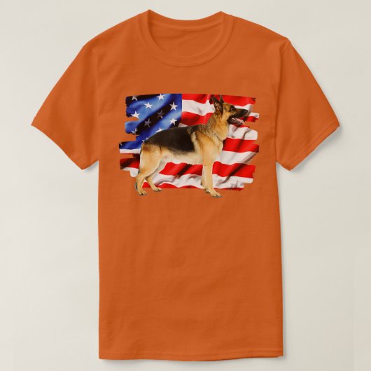 German Shepherd Dog, American Flag, 4 juli  T-shirt (Design voorkant)