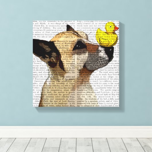 German Shepherd Dog and Duck Canvas Afdruk (Insitu (Houten vloer))