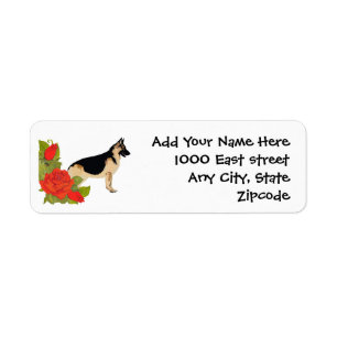 German Shepherd Dog and Red Roses Etiket