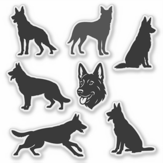 German Shepherd Dog Black Silhouettes Set Sticker (Voorkant)