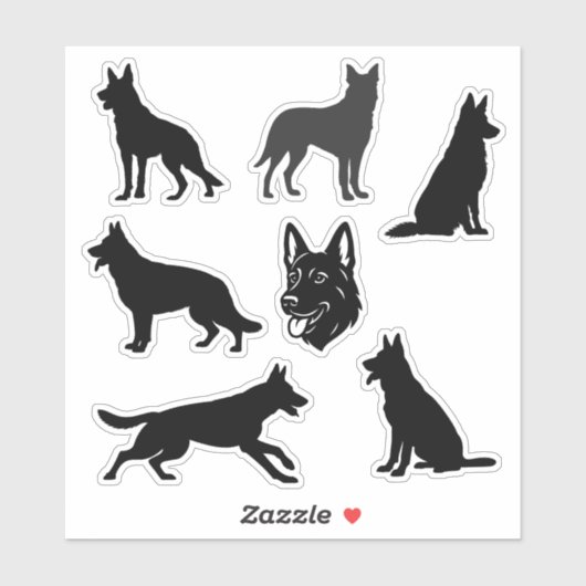 German Shepherd Dog Black Silhouettes Set Sticker (Vel)
