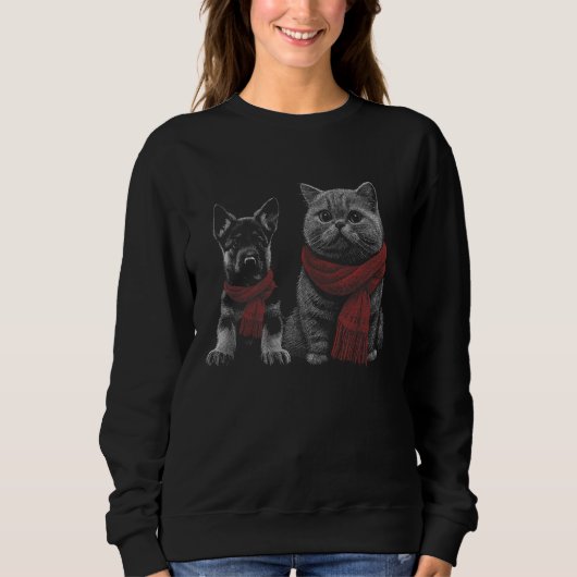 German Shepherd Dog British Shorthair Cat Wearing  Trui (Voorkant)