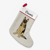 German Shepherd Dog Cartoon Black en Tan Custom Kleine Kerstsok (Voorkant (Hangend))