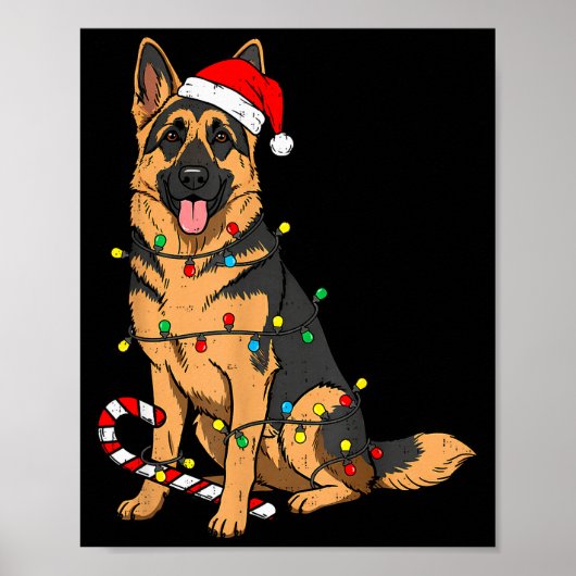 German Shepherd Dog Christmas Lights Xmas Pet Dog Poster (Voorkant)