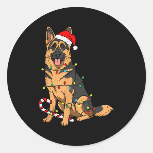 German Shepherd Dog Christmas Lights Xmas Pet Dog Ronde Sticker (Voorkant)