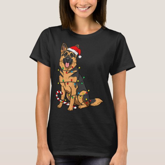 German Shepherd Dog Christmas Lights Xmas Pet Dog  T-shirt (Voorkant)