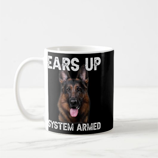 German Shepherd Dog Ears Up System Armed T Shirt  Koffiemok (Links)