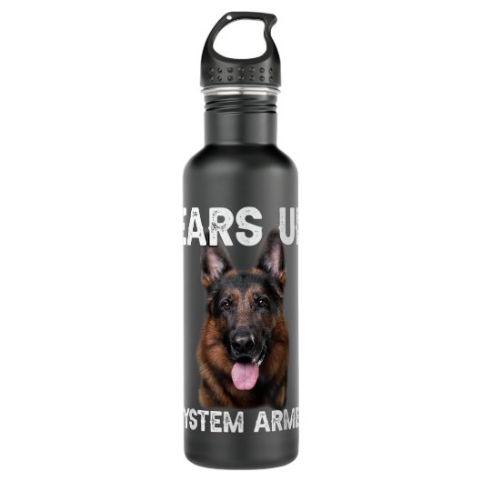 German Shepherd Dog Ears Up System Armed Waterfles (Voorkant)